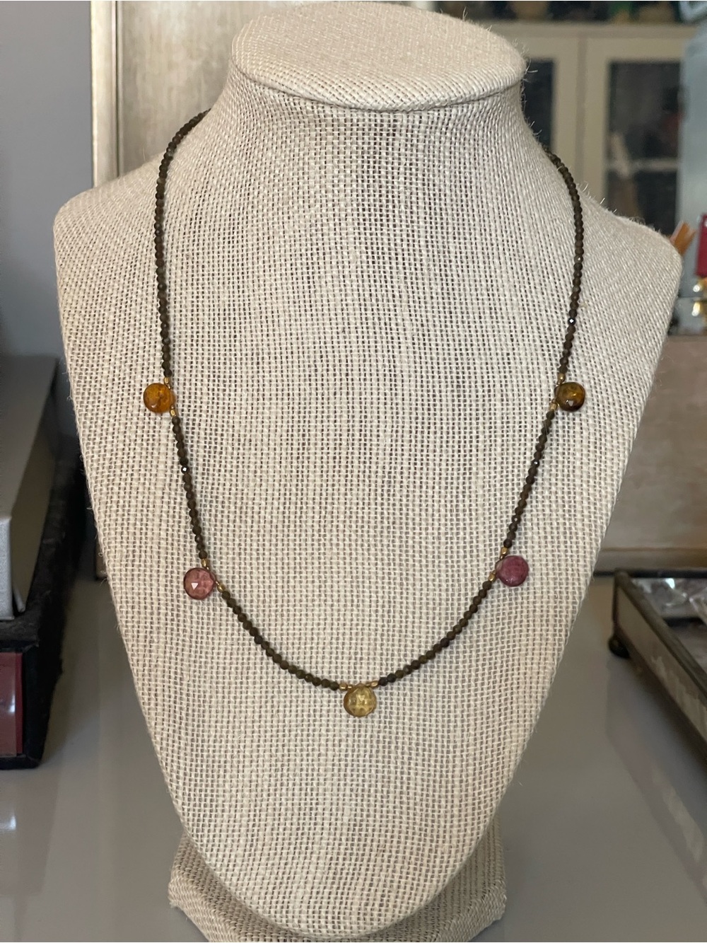 Delicate Multicolor Bead Necklace - Pink & Amber Accents